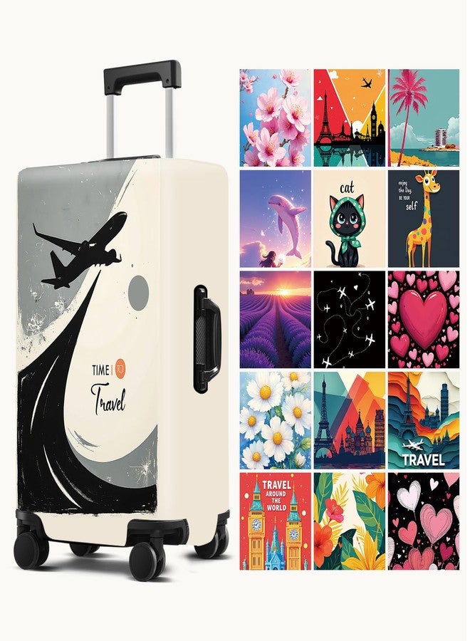 THISFIND Suitcase Cover with Time to Travel Design, Luggage Protector, Fit for 24-26Inch Luggage Durable Travel Bag Cover with Zipper Closure - Image 2